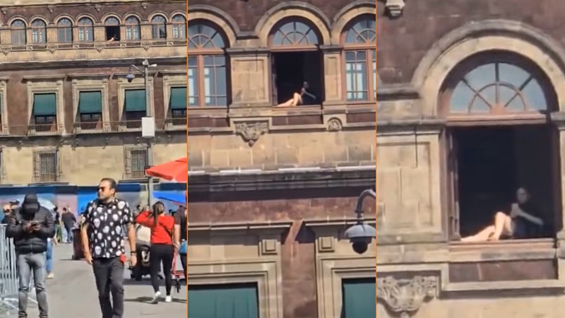 Video muestra a mujer asoleándose en balcón de Palacio Nacional